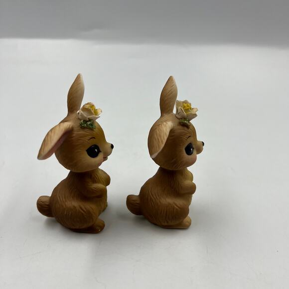 Vintage Josef Originals 2 Ceramic Bunny Rabbits Yellow Rose Bent Ears Figurines - Picture 8 of 8